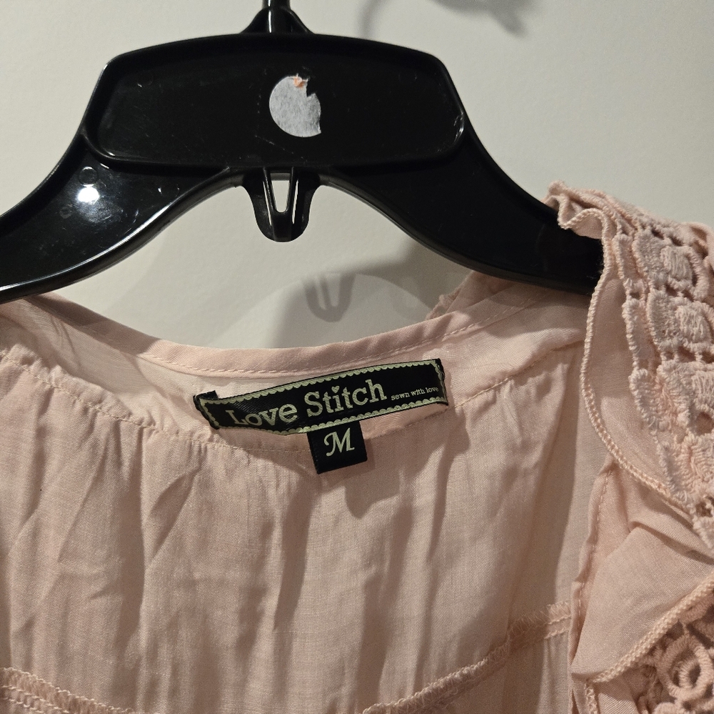 Love Stitch Elegant Pink Sleeveless Top with Lace Trim Size Medium - Picture 3 of 5